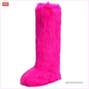 Knee-High Faux Fur Boots Warm Winter Snow Boots Fluffy